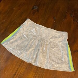 Lucky in Love Shimmering Silver Mini Skirt with Lime Accents